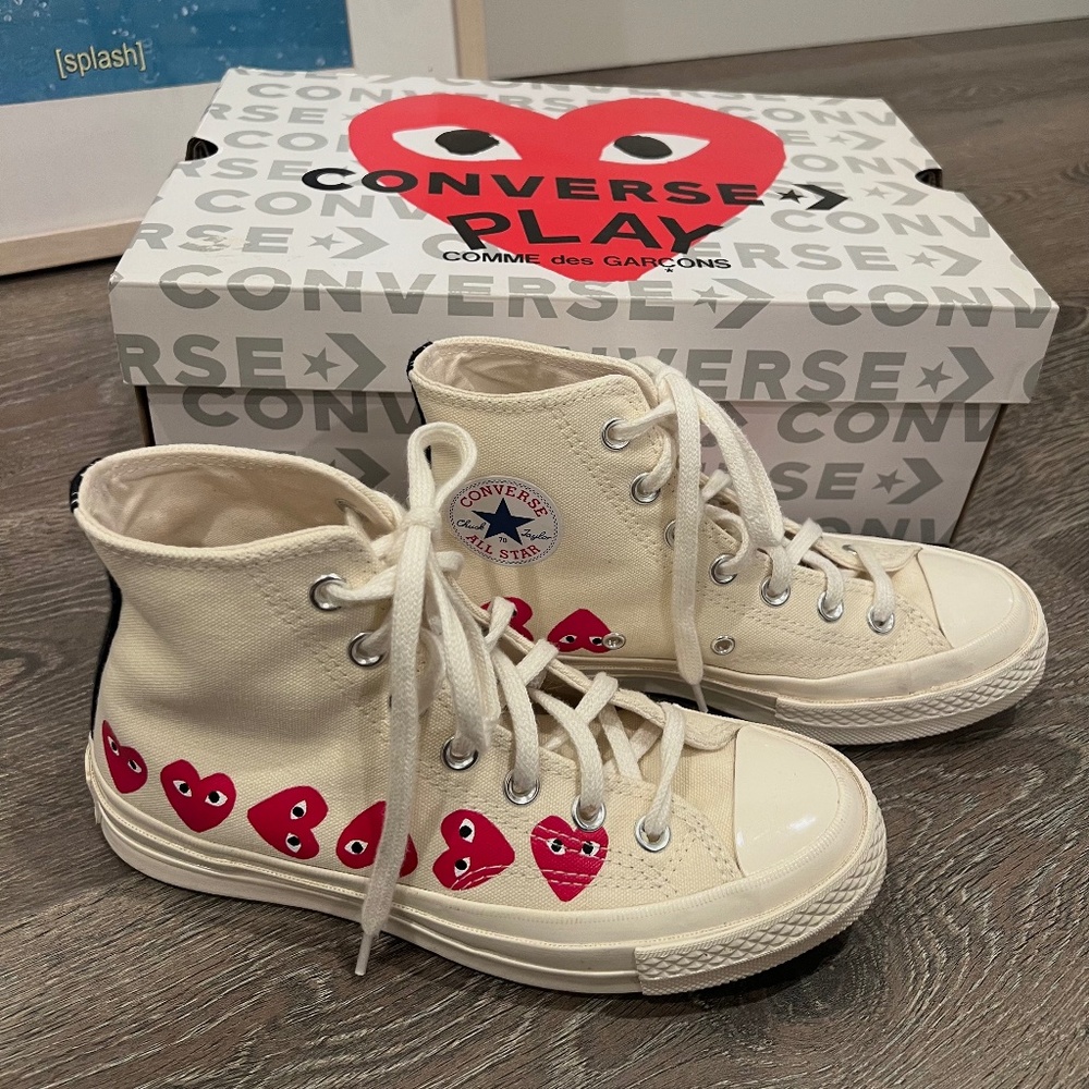 LIKE NEW Comme des Garcons Play Multi Heart High-Top Canvas Sneakers